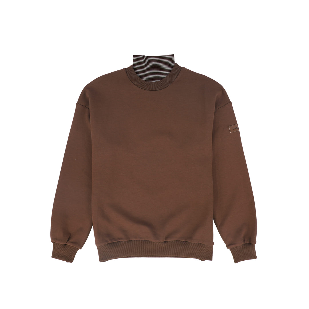 top l/s striped turtleneck logo sweatshirt - brown