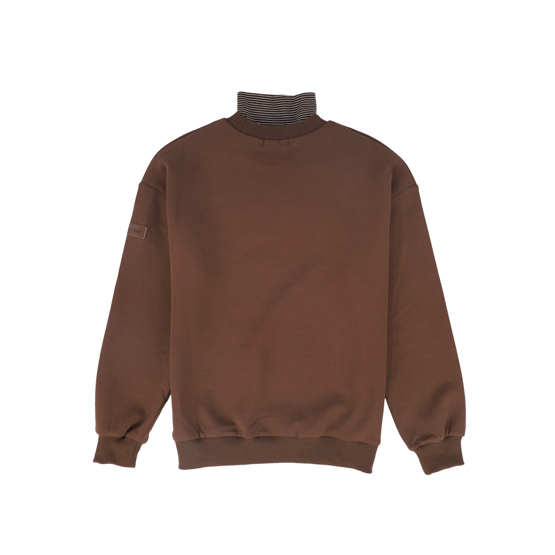top l/s striped turtleneck logo sweatshirt - brown