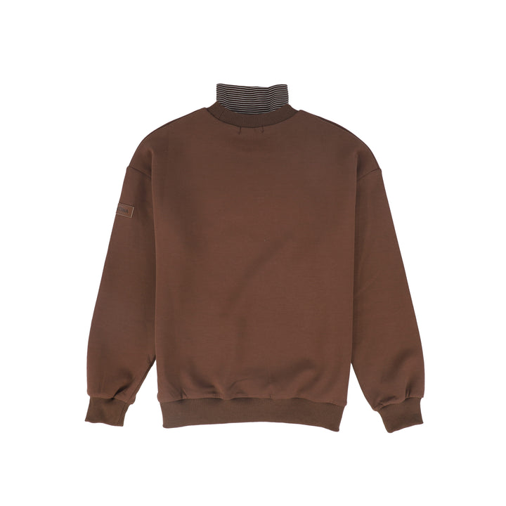 top l/s striped turtleneck logo sweatshirt - brown