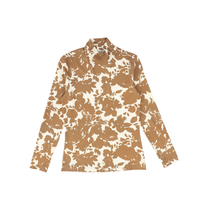 top l/s fine rib printed turtleneck - camel