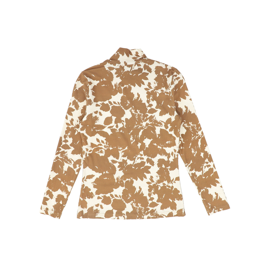 top l/s fine rib printed turtleneck - camel