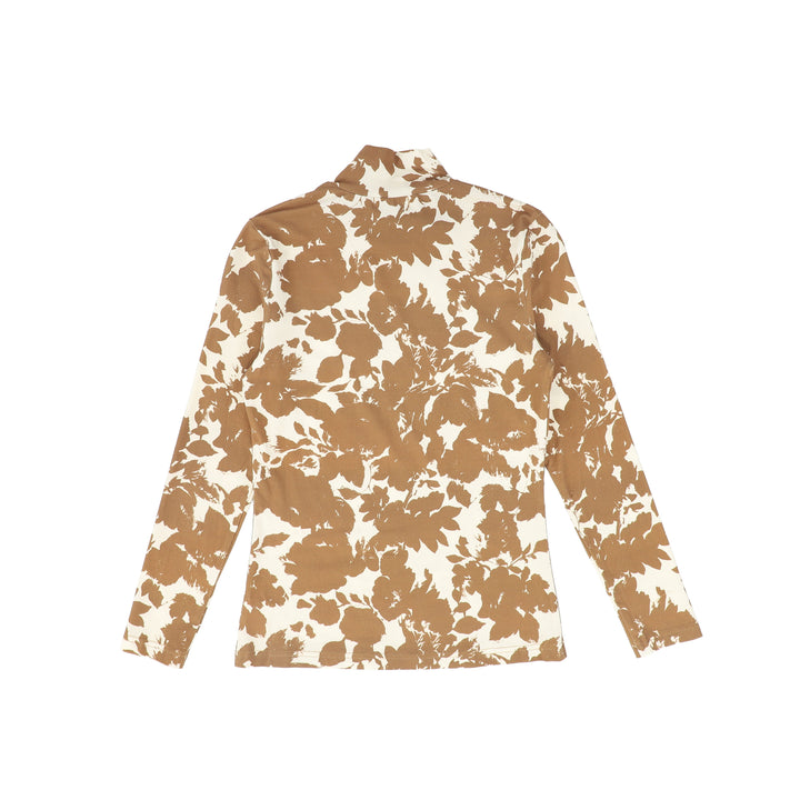 top l/s fine rib printed turtleneck - camel