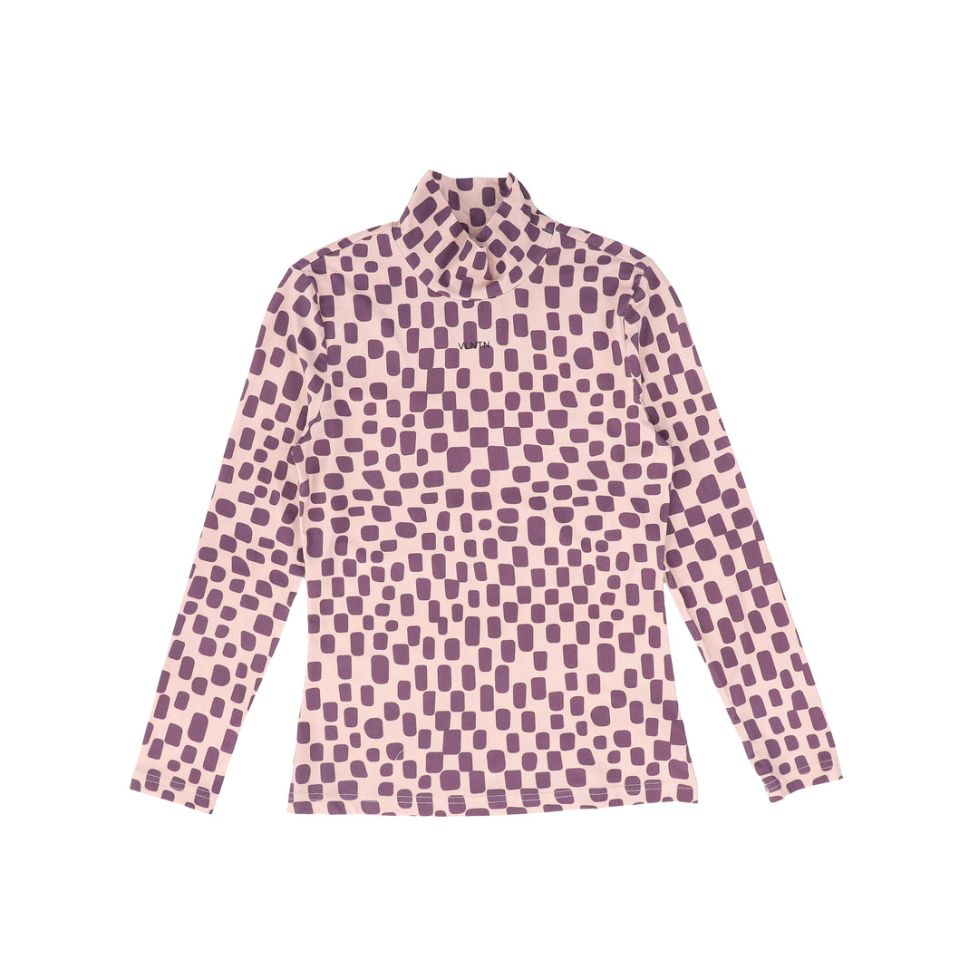 top l/s fine rib printed turtleneck - purple