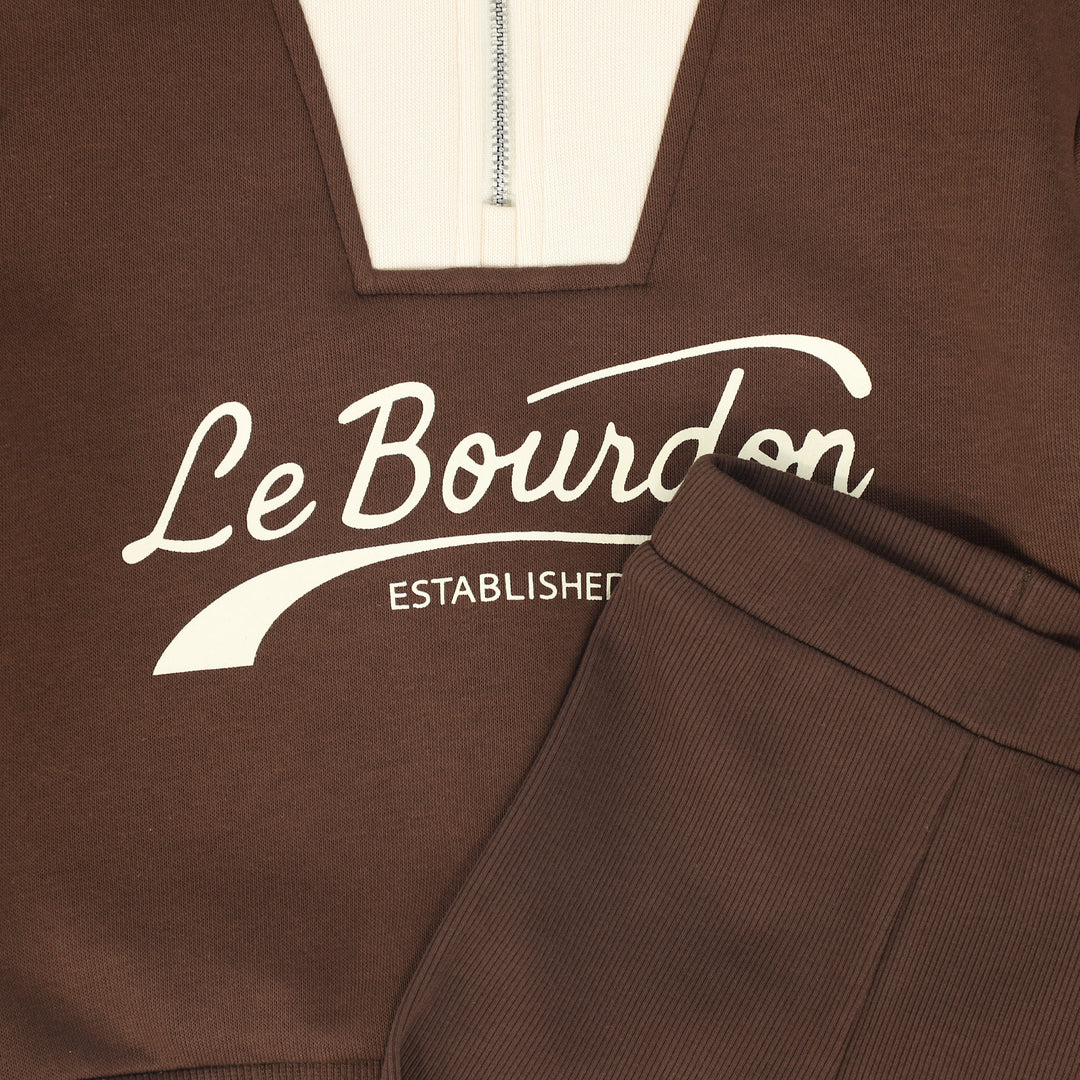 set outfit logo quarter zip sweatshirt and leggings - brown
