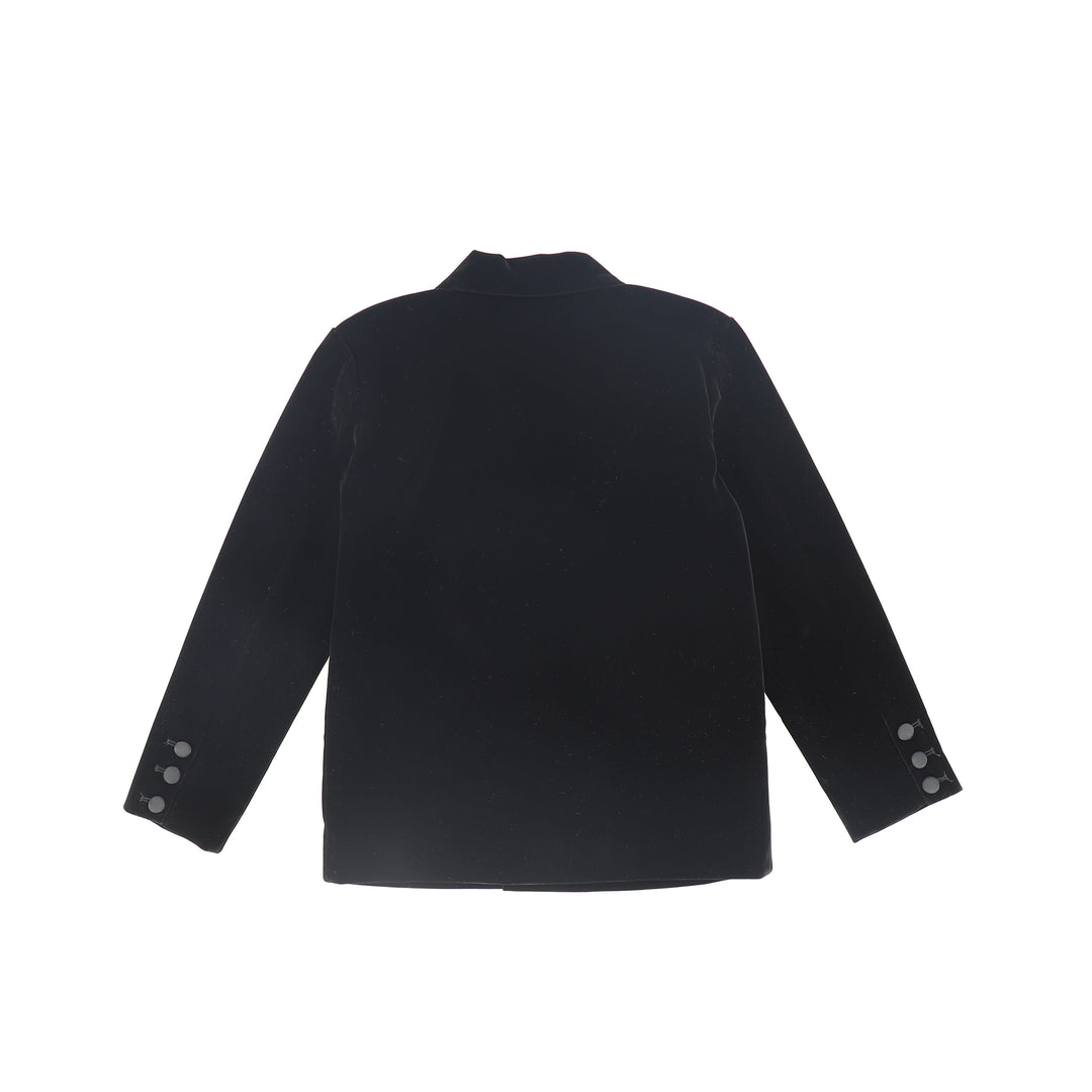 blazer velour double breasted taffeta detail - black