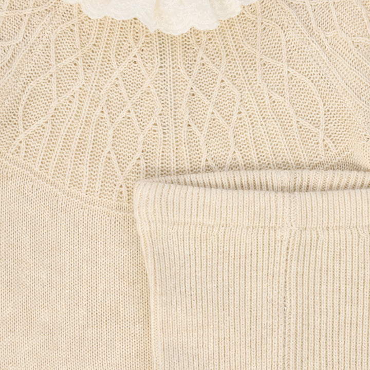 set outfit knit lace collared sweater and leggings - oatmeal