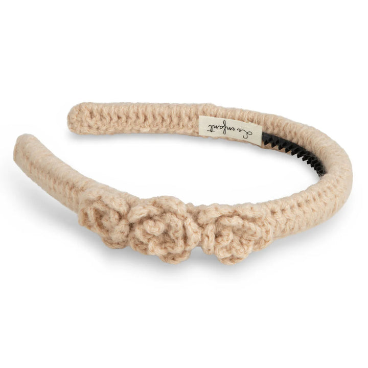 headband crochet flowers - beige