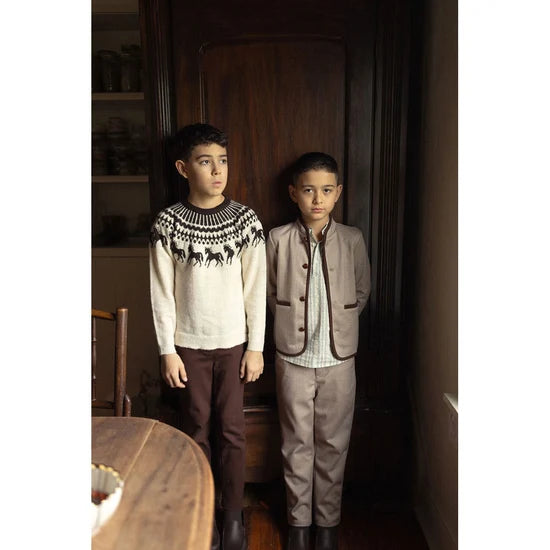 top l/s fairisle horse sweater - cream/black