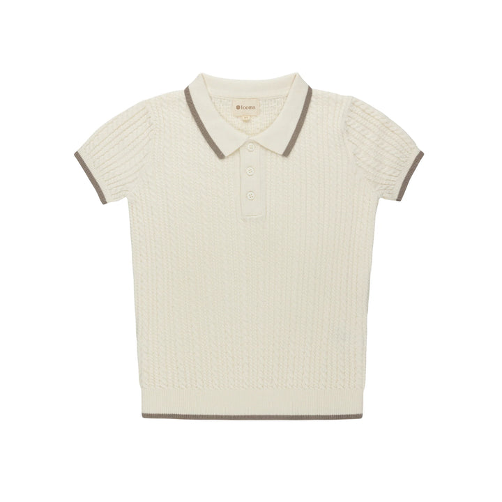 polo s/s knit cable trim - ivory/taupe