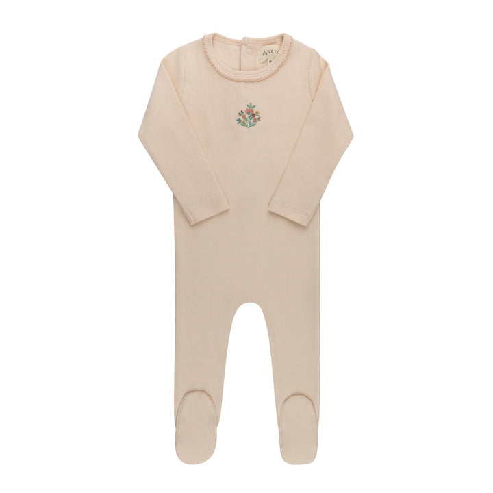 footie embroidered floral - pink