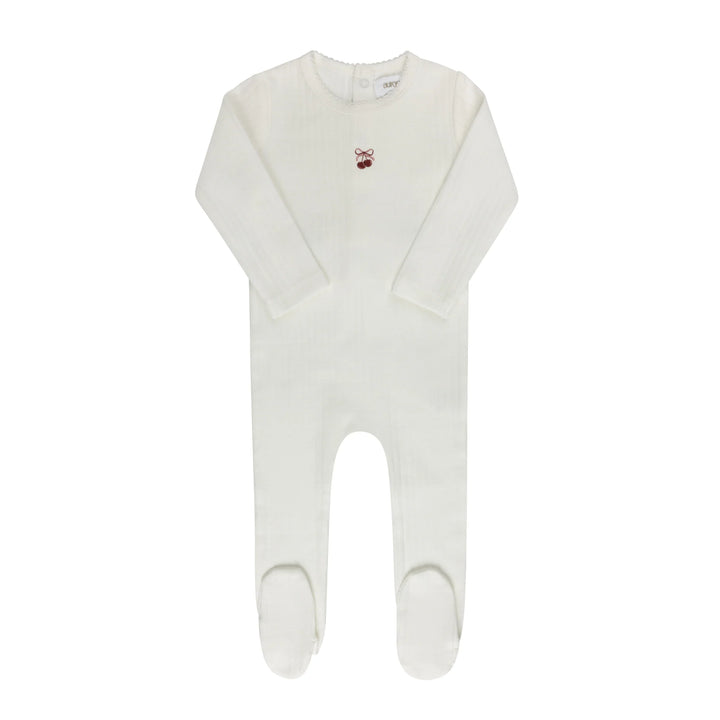 footie cherry bow print - ivory pink