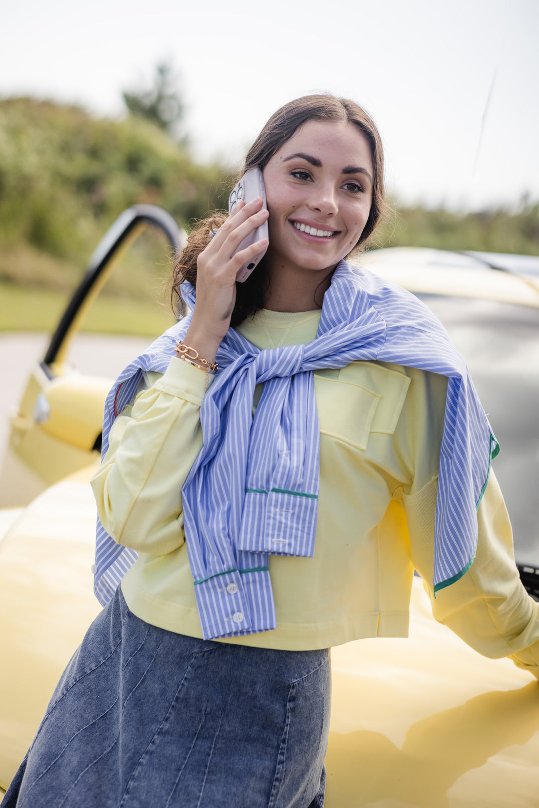top l/s double patch pocket - yellow