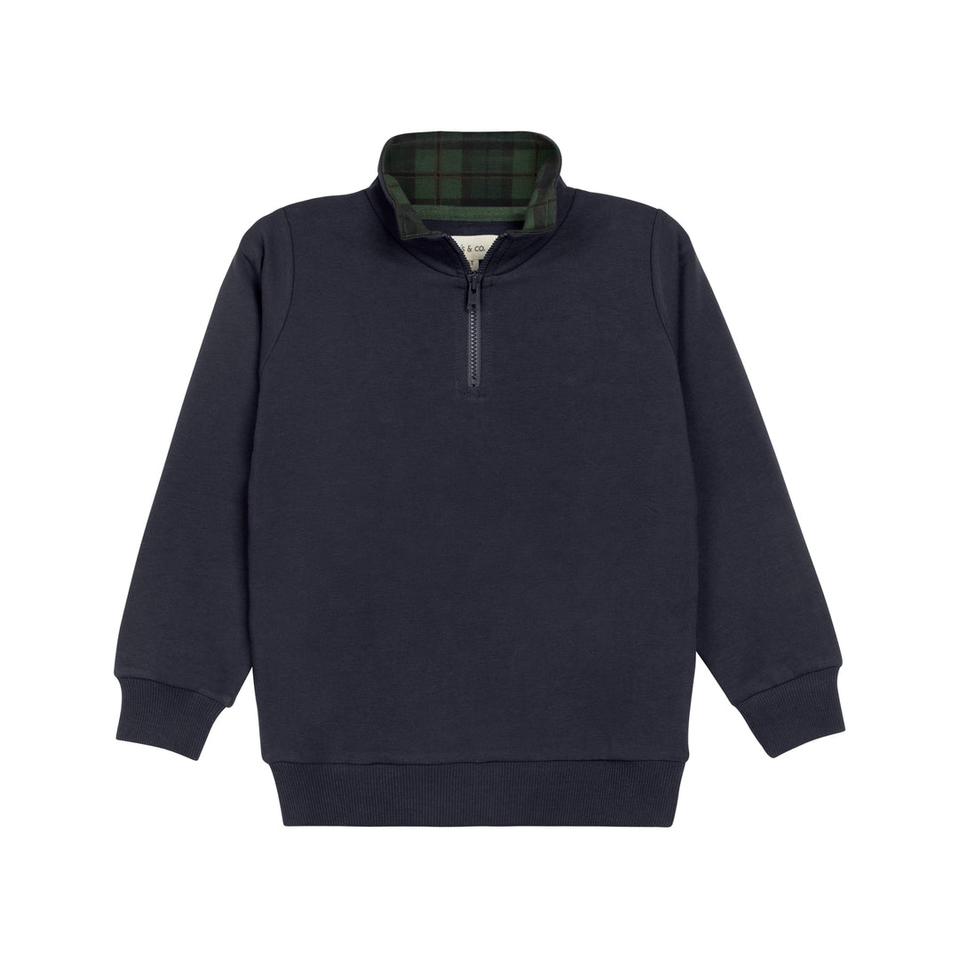 polo l/s plaid detail sweat - navy