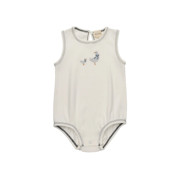onesie cross stitch duck - ivory/blue