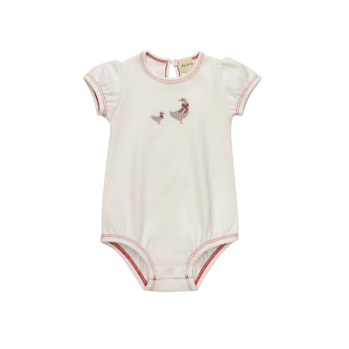 onesie cross stitch duck - ivory/pink