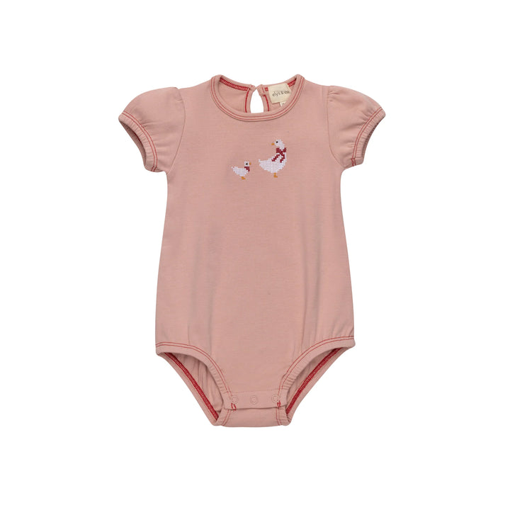 onesie cross stitch duck - pink