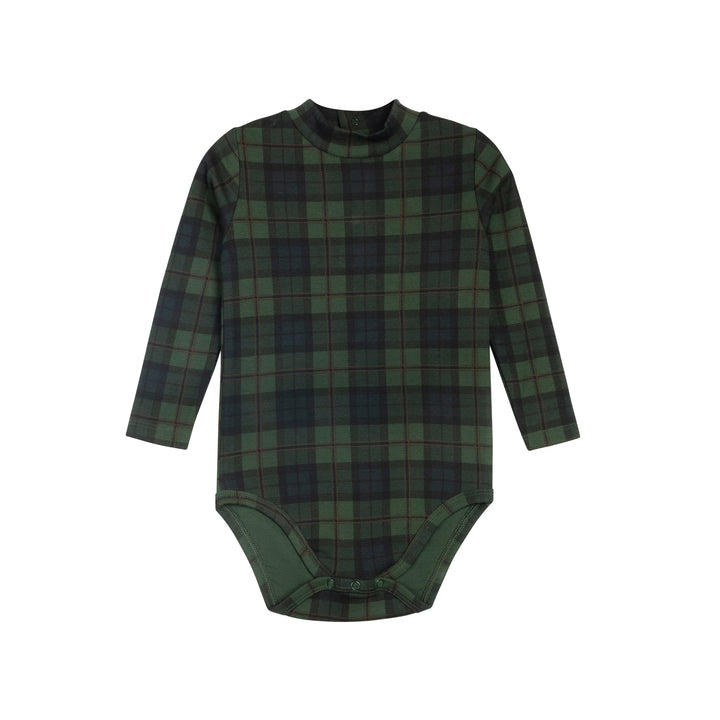 set outfit plaid mockneck onesie and long overalls - navy