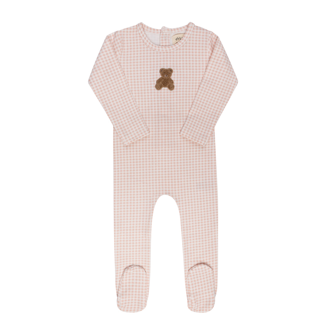 footie gingham sherpa teddy - pink