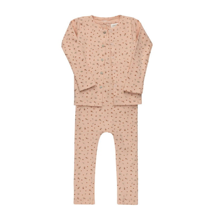 set outfit floral rib cardigan and sleeveless romper - pink