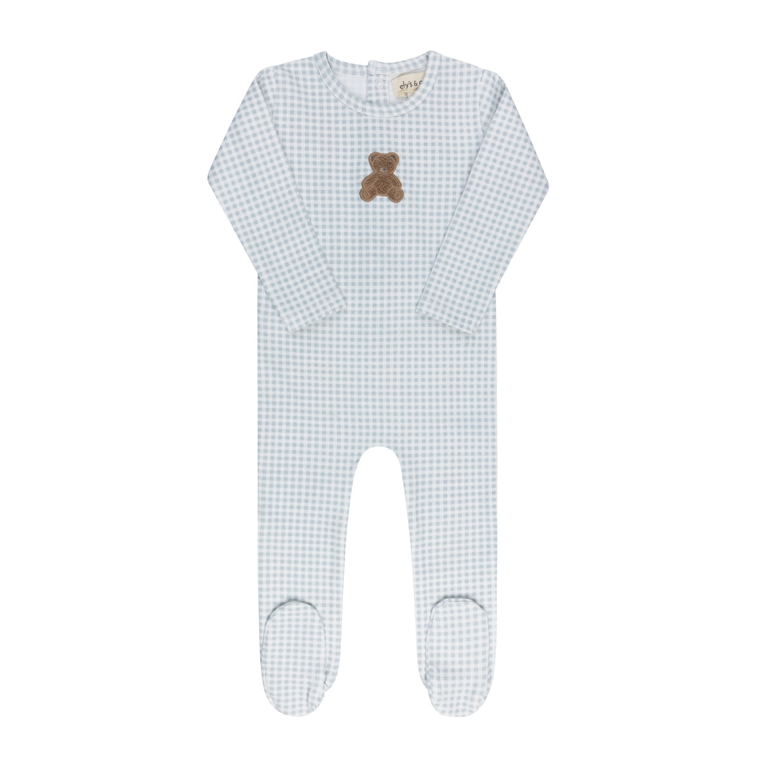 footie gingham sherpa teddy - blue