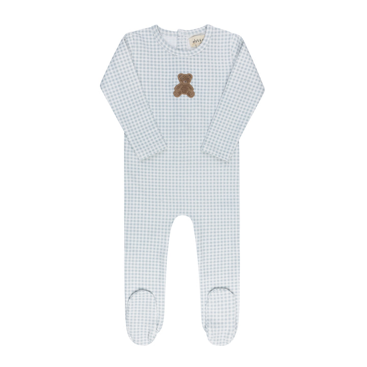 footie gingham sherpa teddy - blue