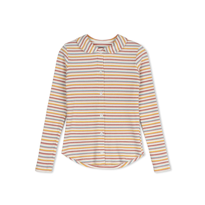 tee l/s peter pan striped button down - dark stripe