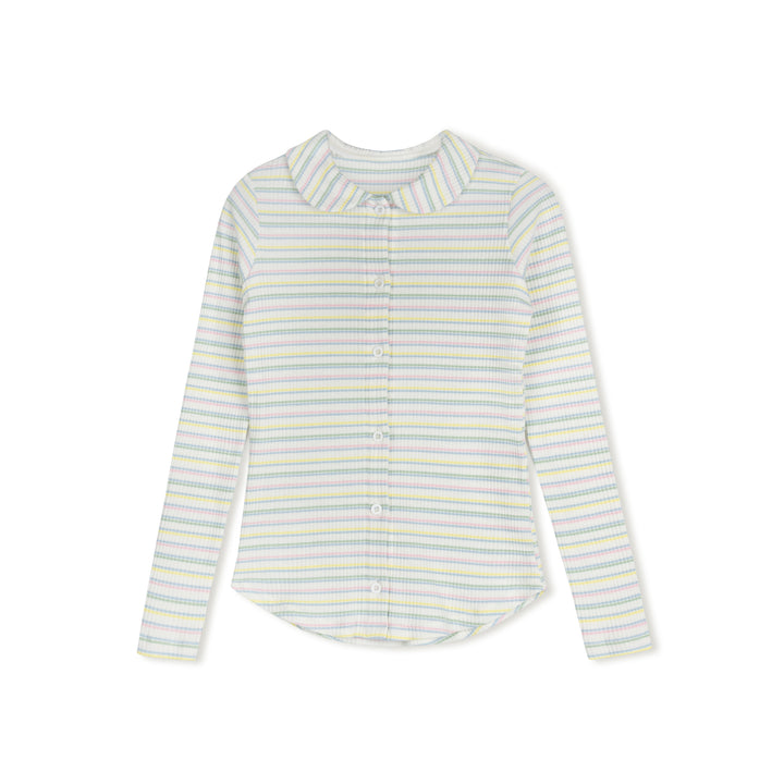 tee l/s peter pan striped button down - light stripe