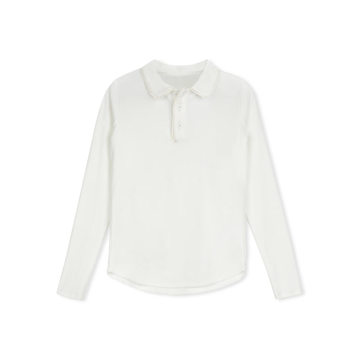 tee l/s scalloped collar - white
