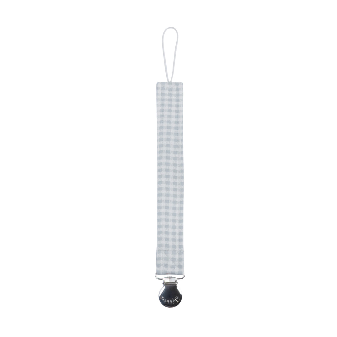 pacifier clip gingham teddy - blue