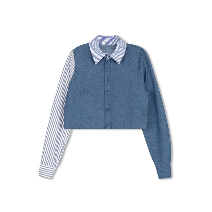 shirt l/s striped sleeve - denim blue