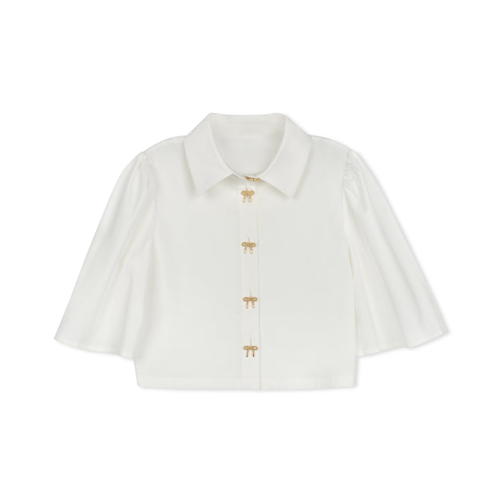 shirt l/s gold bow button blouse - white