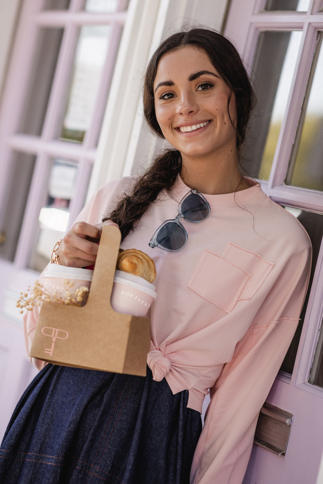 top l/s double patch pocket - pink