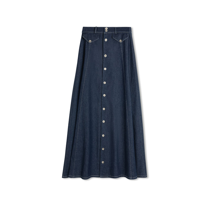 skirt maxi button down - dark denim