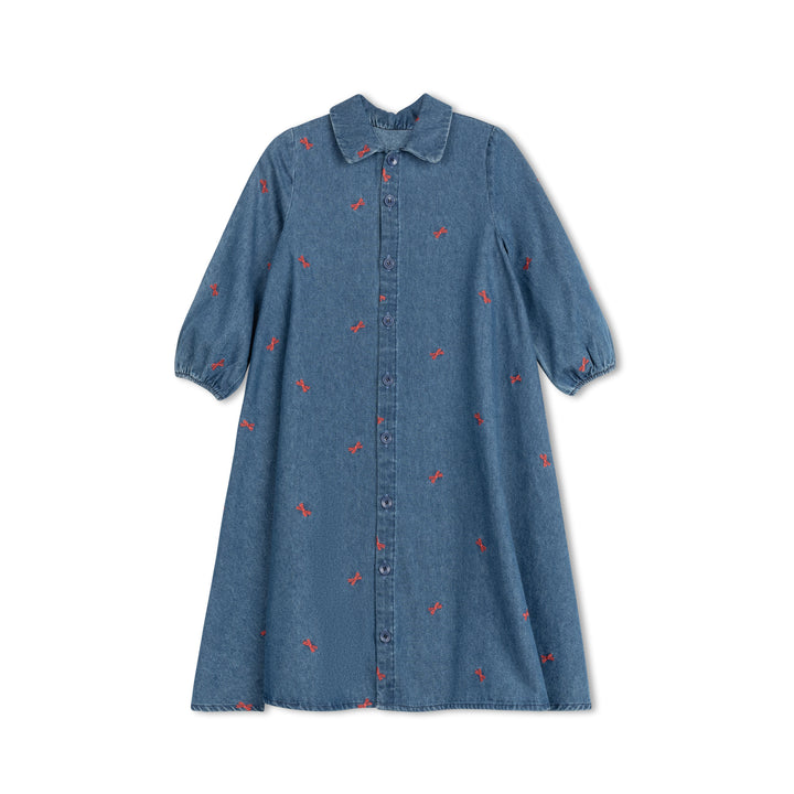 dress bow printed denim shirt style - denim