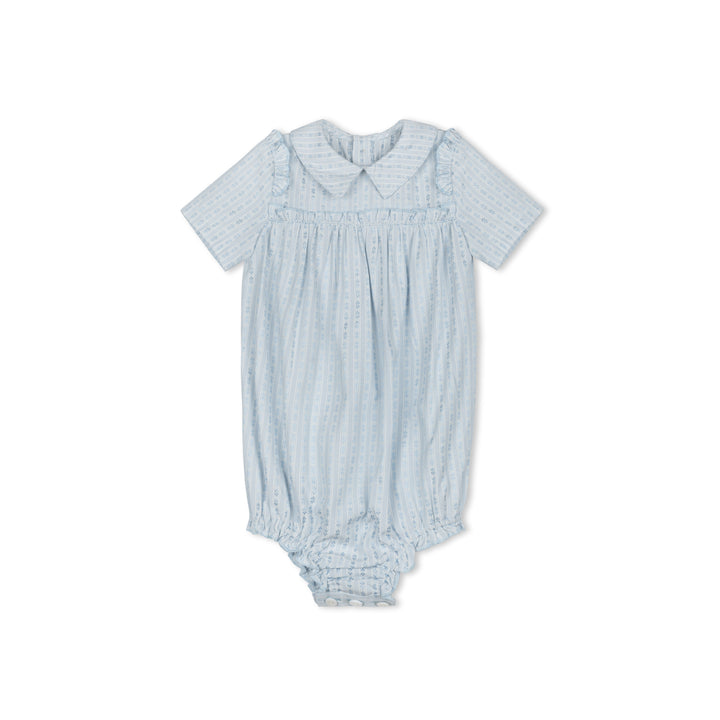 one piece floral stripe romper with collar - blue