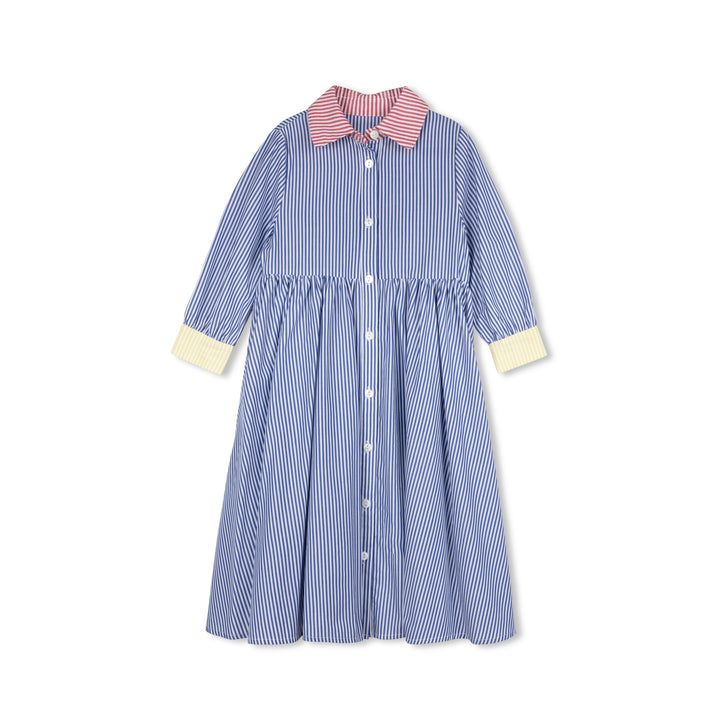dress color block striped shirt style - blue