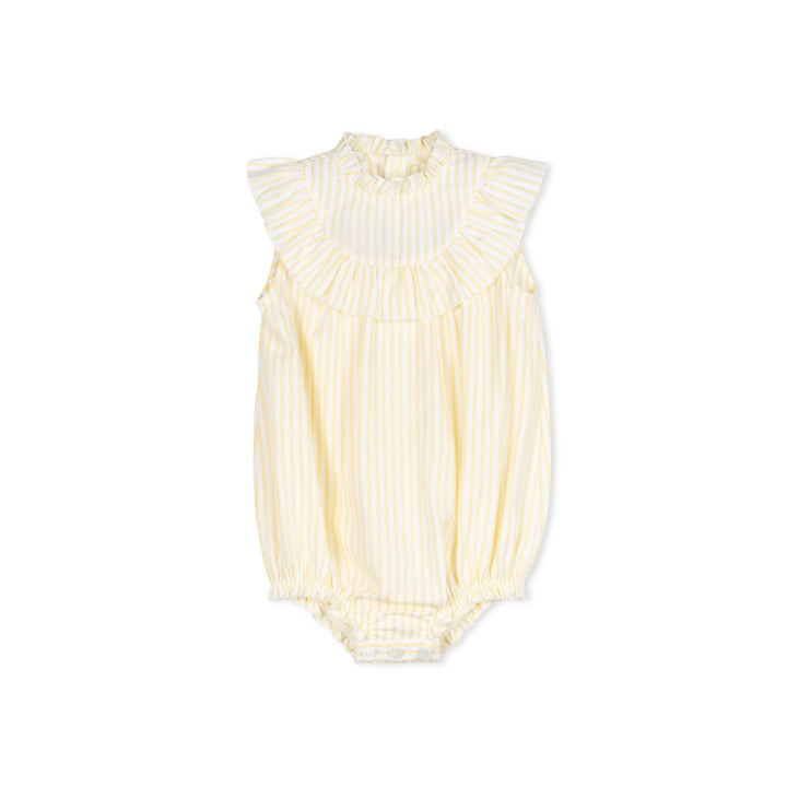 one piece striped ruffle detail romper - yellow