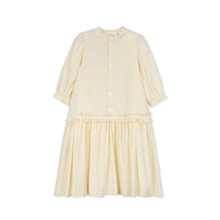 dress striped ruffle detail half button down - yellow