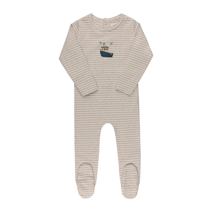 footie nautical stripe - tan