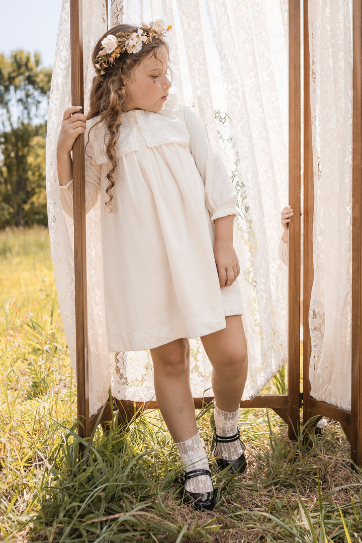dress velvet antique lace collar - cream