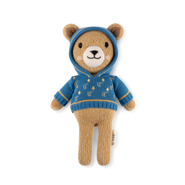 teddy lil teddy storybook with hoodie - natural/blue