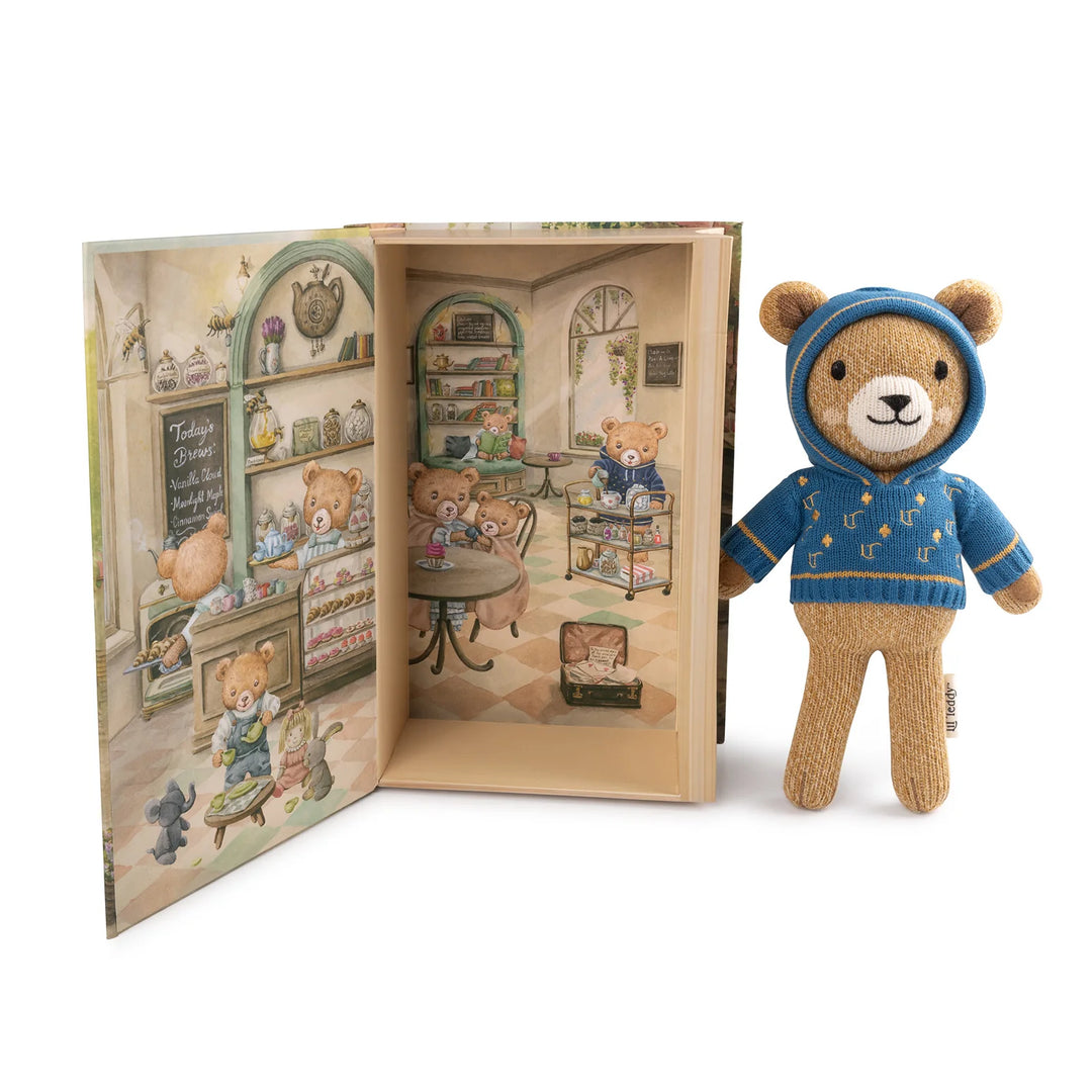 teddy lil teddy storybook with hoodie - natural/blue