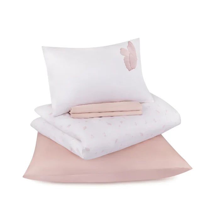 crib set summer skies print - blush butterfly