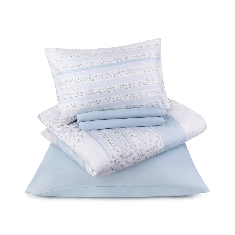 crib set regular size floral 5 pc - blue