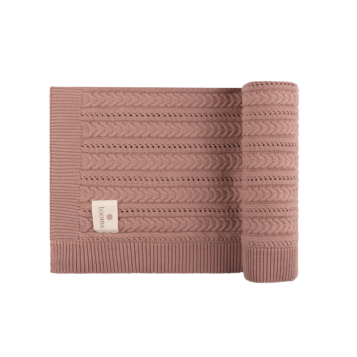 set knit footie with cable cardigan with bonnet and blanket - mauve