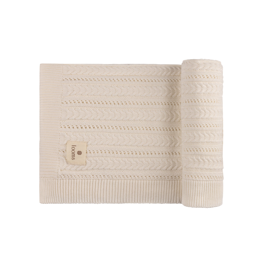 set knit footie with cable cardigan with bonnet and blanket - ivory