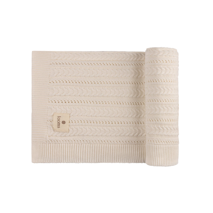 set knit footie with cable cardigan with bonnet and blanket - ivory