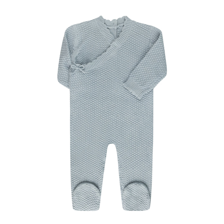 set knit moss footie wrap with bonnet and blanket - blue