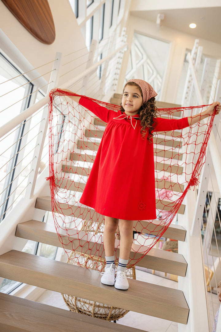 dress 3/4 sleeve wheel patch with sailor collar - red
