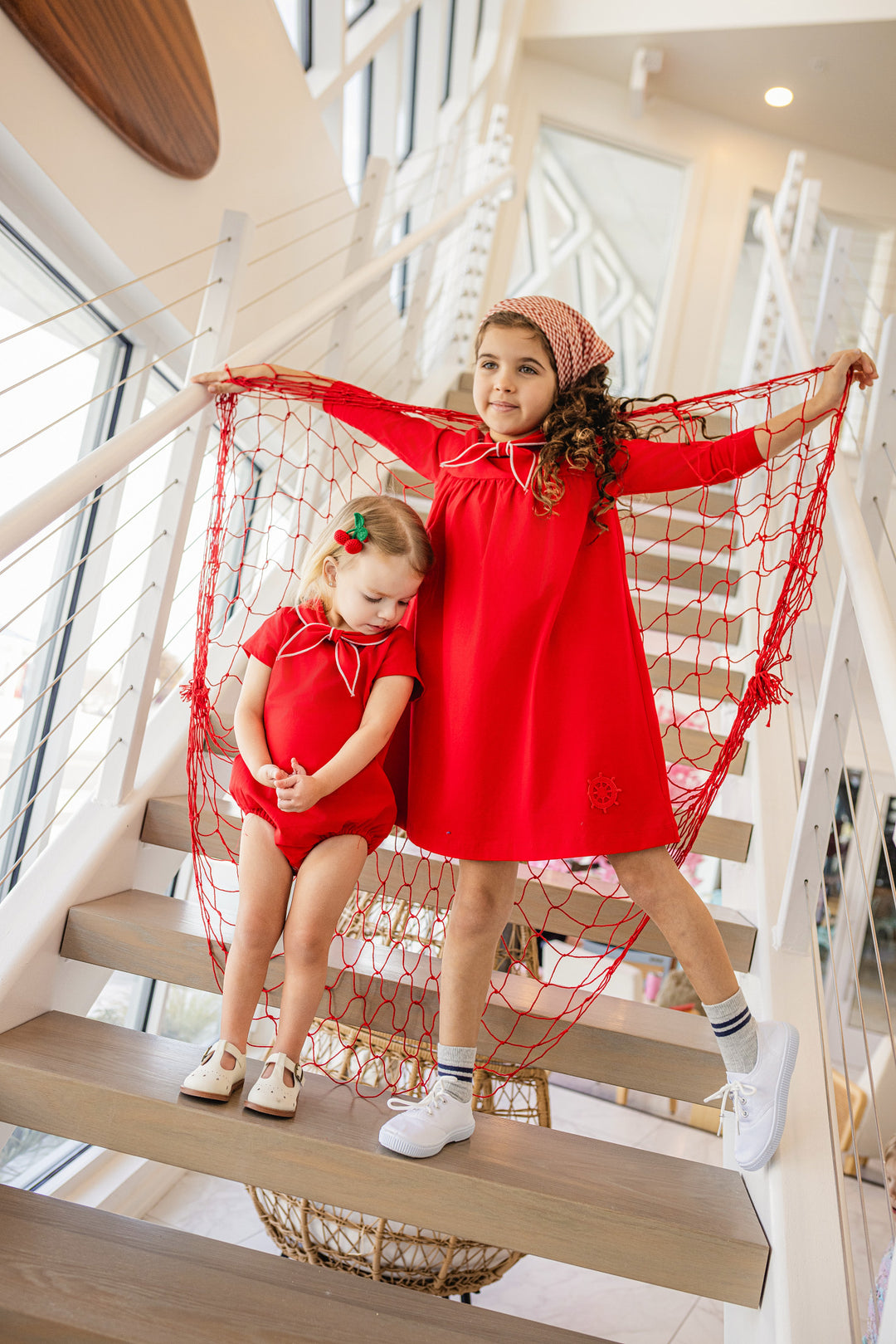 one piece sailor collared romper - red